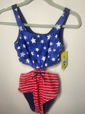 Signature Blue Star & Red Stripe Girls One-Piece Swim